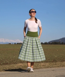Bavlnená zelená károvaná midi sukňa